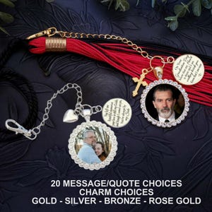 Dije con foto conmemorativa de borla de graduación, diamantes de imitación, colgante para ceremonia de graduación de toga y birrete, regalo para graduados