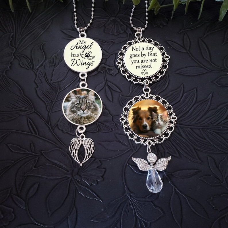 Pet Memorial Photo Car Hanging Charm, Quote Choices, Pet Loving Memory Remembrance Gift for Rear-View Mirror image 4