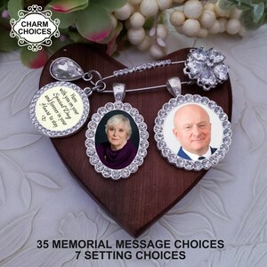 Memorial Photo Wedding Bouquet Charm, Rhinestone Crystal Heart Pin to Attach, Gift for the Bride, Boutonniere Groom Lapel Pin, Groom Gift