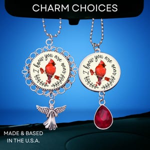 I Know You Are Near, Red Bird Cardinal, Rearview Mirror Car Charm Ornament, Loved Ones Near