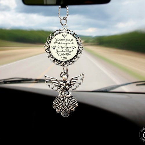 Car Religious Guardian Angel Rear View Mirror Charm Auto Decor Etsy