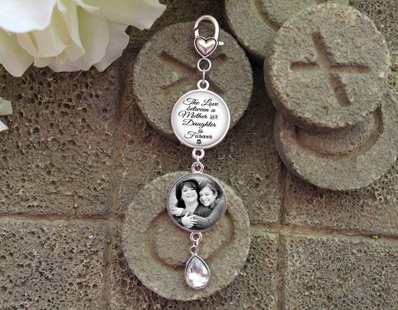 The Love Between a Mother and Daughter is Forever Wedding Date Charm Photo Bouquet Charm