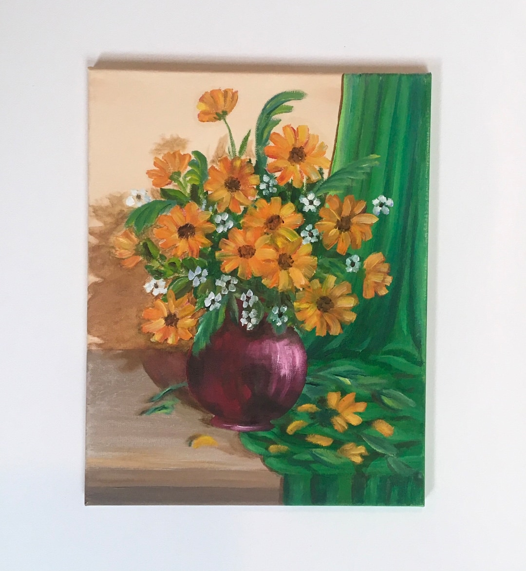 Original Oil Painting Still Life Art Yellow Flowers Bouquet Wall ...