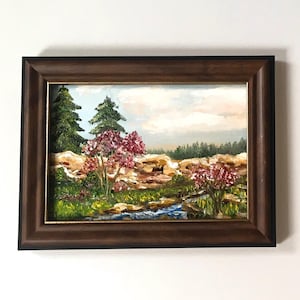 Landscape palette knife Original 5x7 inches oil painting small canvas board art