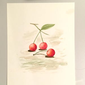 Drei Kirschen Original-Gemälde Aquarell Kunst (kein Druck)