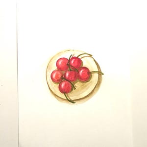 Kirschen in Teller Original-Aquarell Kunst (kein Druck)