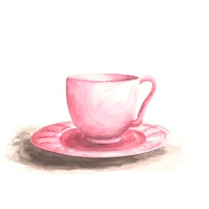 Tazza da tè rosa 12x9 pollici Dipinto originale acquerello (non stampa)