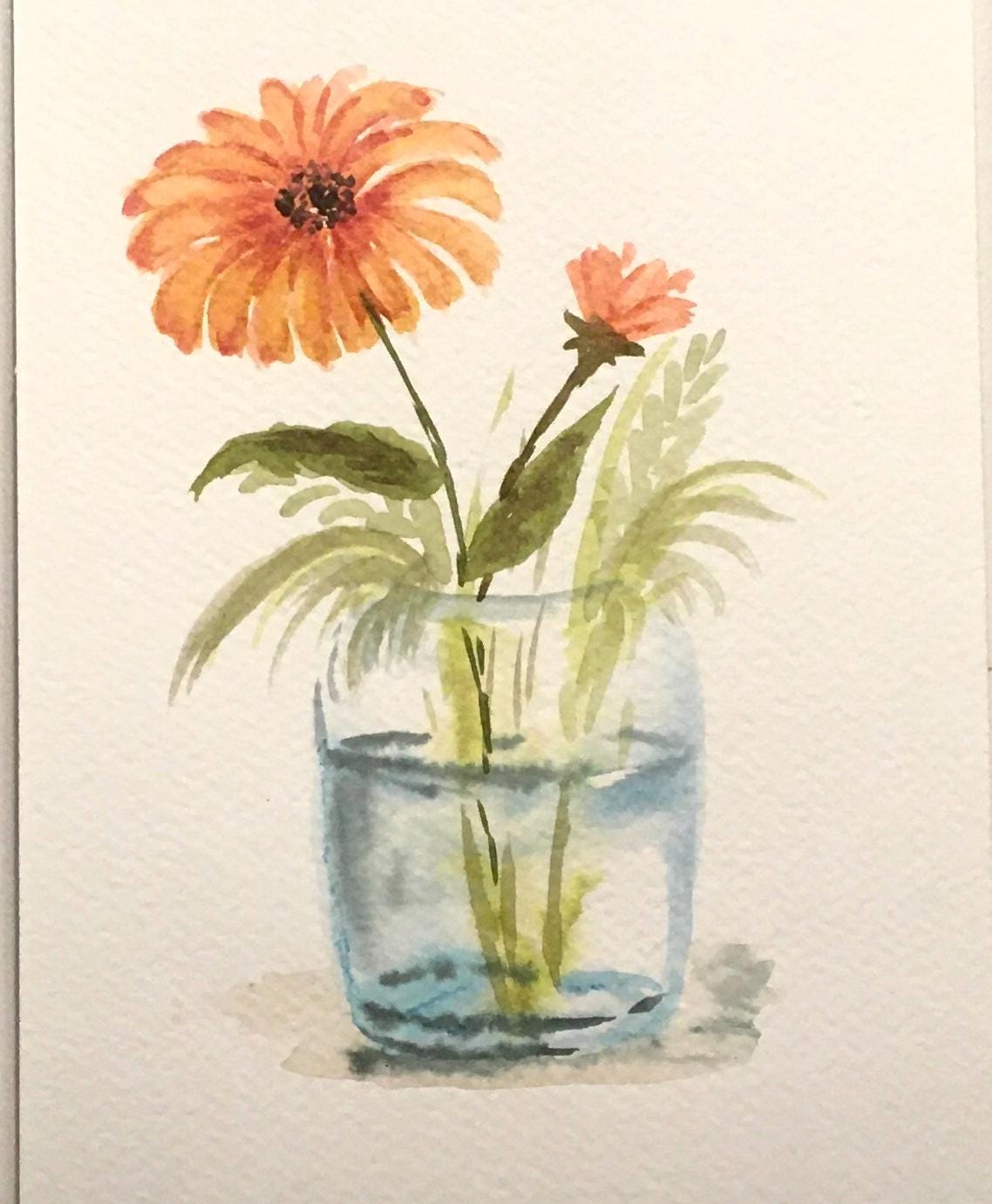 ガラス瓶の中の花 9x6インチ オリジナル水彩画（印刷ではありません