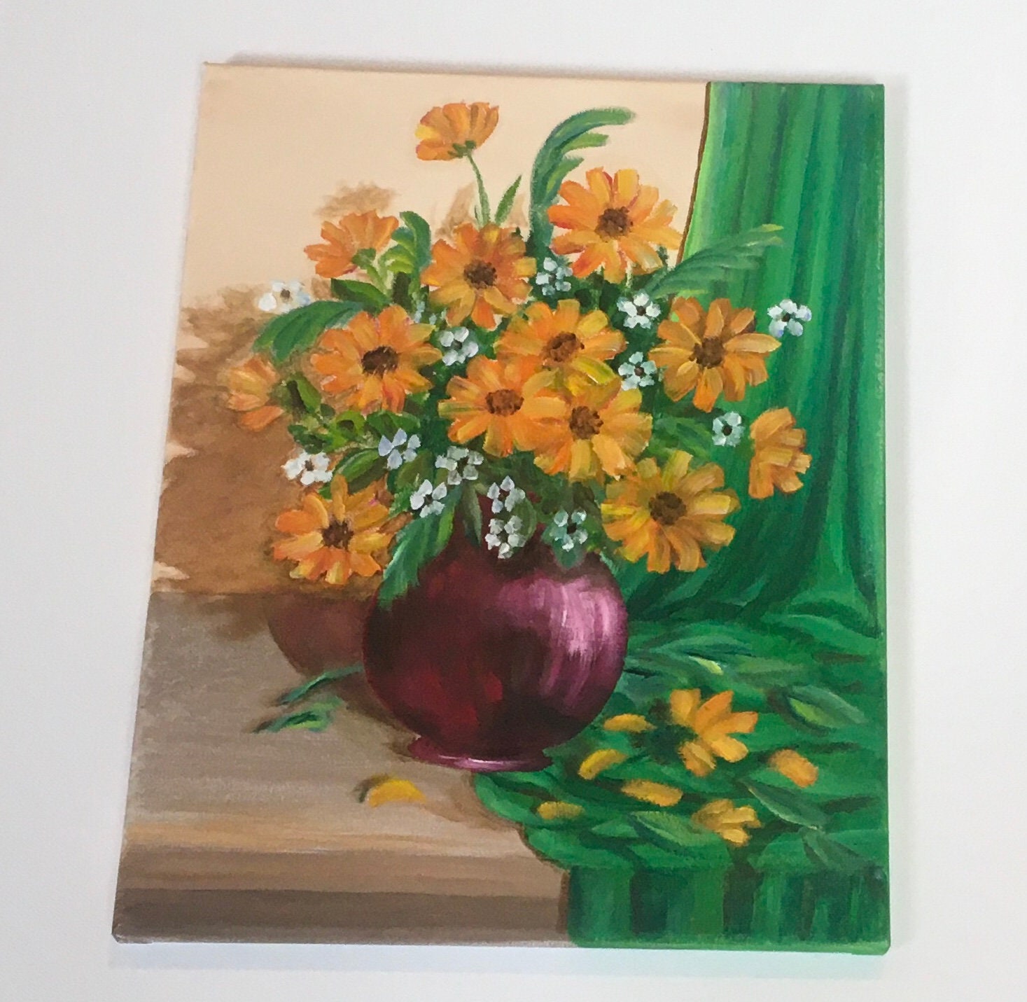 Original Oil Painting Still Life Art Yellow Flowers Bouquet Wall ...