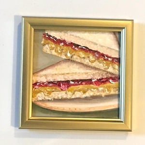 Peanut butter jelly sandwich oil painting small canvas board art