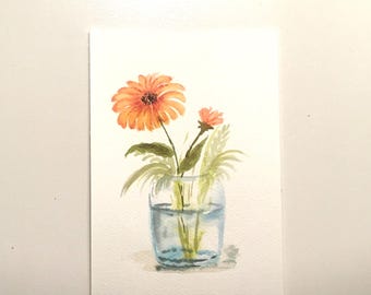 ガラス瓶の中の花 9x6インチ オリジナル水彩画（印刷ではありません