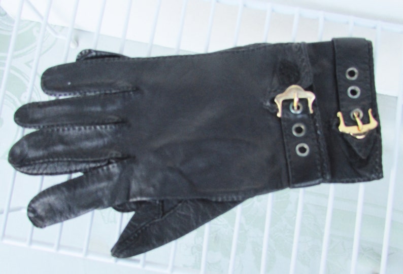 Vintage Black Leather Gloves, Medium Size Mens Black Leather Gloves