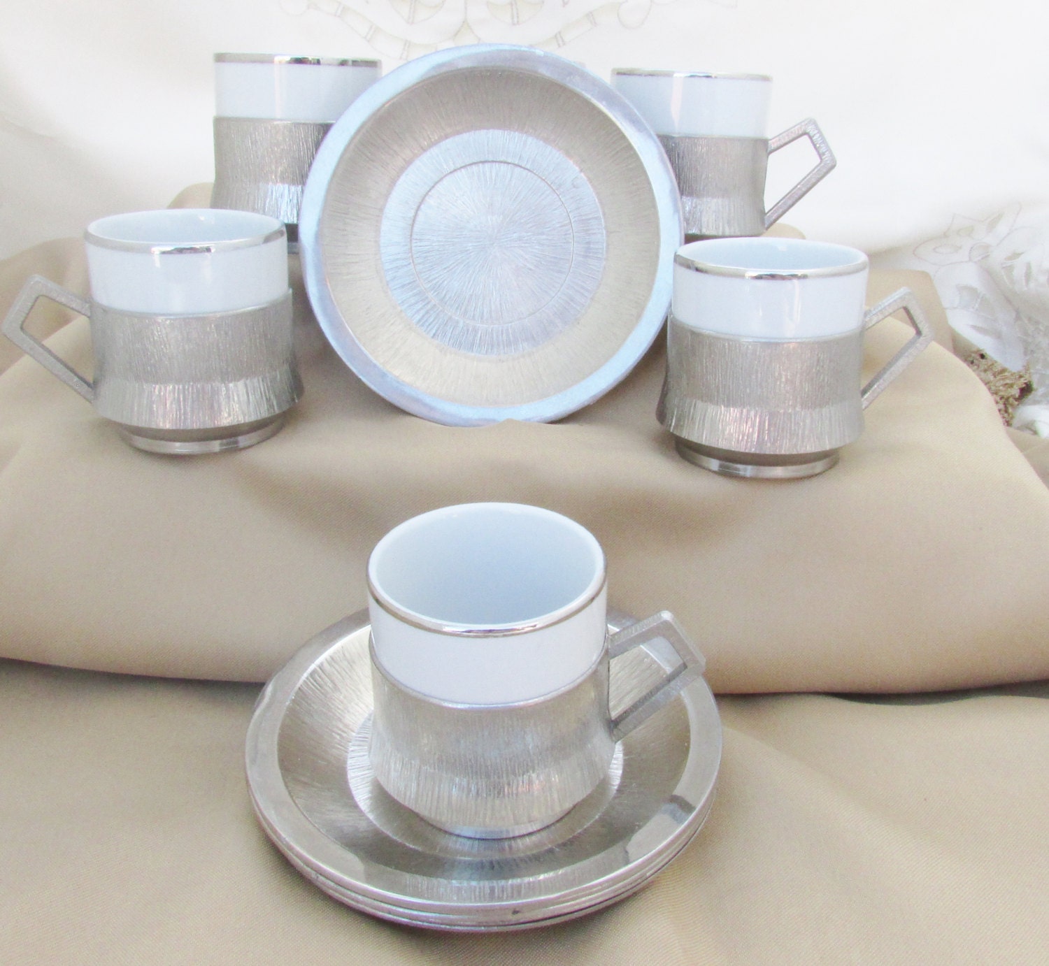 6 Italian Monopoli Demitasse Espresso Cups in Silver Holders Etsy