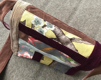 Messenger bag - a fabric collage in warm tones - crossbody bag - free shipping!