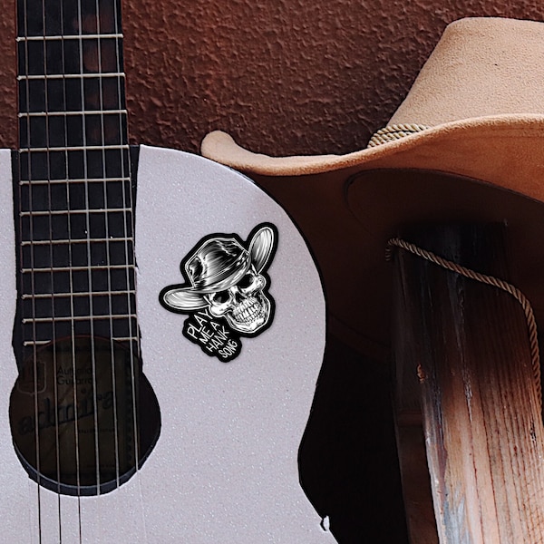 Country Music Skull Sticker, 'Play Me A Hank Song' Tyler Childers, Durable Die-Cut Decal for Fans, Unique Gift for Him"