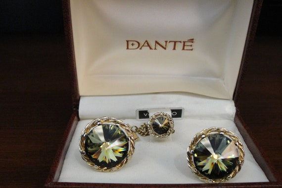 vintage Dante smoky quartz cufflink and tie pin s… - image 1