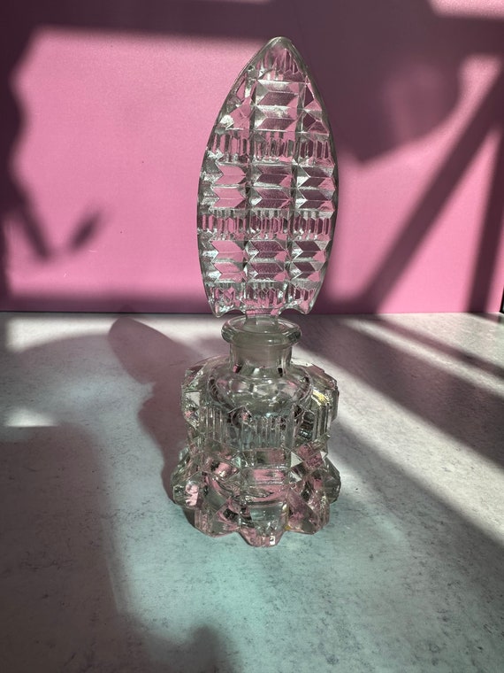 Vintage Imperial Glass Geometric Pressed Glass Perfume Bottle