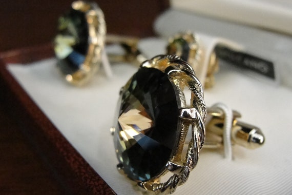 vintage Dante smoky quartz cufflink and tie pin s… - image 2