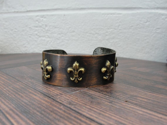 Vintage 1950's Signed Pedro PUJOL Mixed Metal Copper Cuff Bracelet
