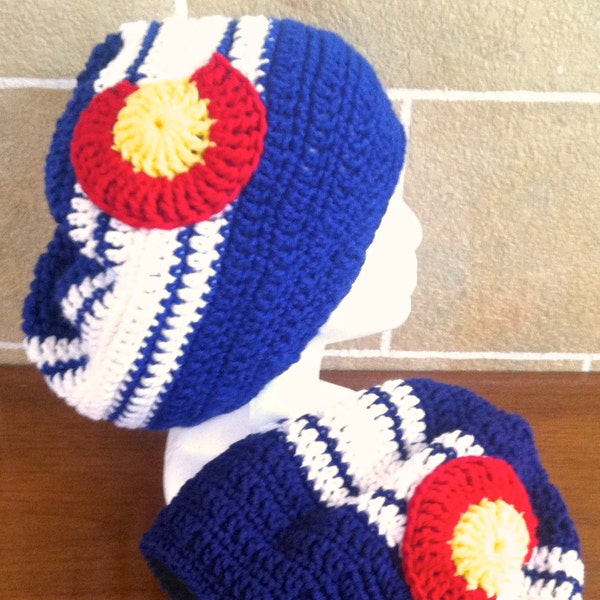 Colorado Themed Slouchy Beanie - Slouchy Hat - Triple Stripe - Team Themed - Multiple Blues Available - One Size Fits Most
