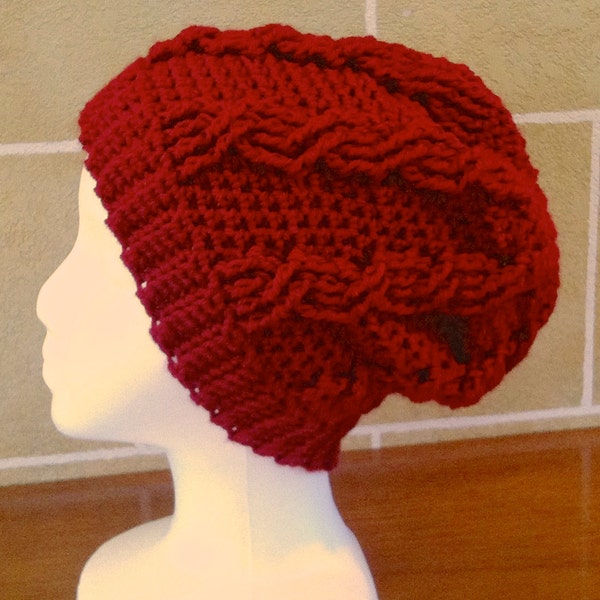 Slouchy Beanie - Solid - Slouchy Hat - Cabled - Crochet - Sport / Team Themed - Multiple Colors Available - One Size Fits Most