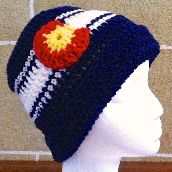 Colorado Themed Beanie - Saggy Beanie - Saggy Hat - Triple Stripe - Team Themed - Multiple Blues Available - One Size Fits Most