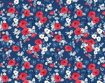Patriotic Americana Floral Flowers Riley Blake Designs SALE Land of Liberty Main C10560 Cream choose cut Quilting Cotton Fabric