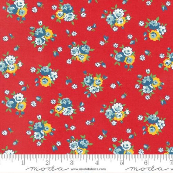 Sweet Melodies-1/2 Yard Increments, Cut Continuously (21814-12 Bouquets Small Floral Feedsack Red) by American Jane for Moda