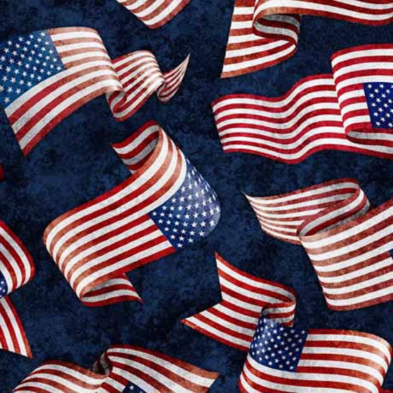 American Spirit - 1/2 Yard Increments, Cut Continuously (30129-N Flag Toss Navy) by Morris Creative Group for QT Fabrics