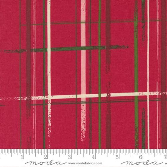Good News Great Joy-1/2 Yard Increments, Cut Continuously (45564-13 Candy Stripe Holly Red) by Fancy That Design House for Moda