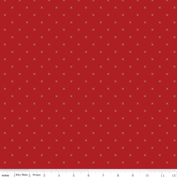 Bee Cross Stitch - 1/2 Yard Increments, Cut Continuously (C745 Barn Red) by Lori Holt for Riley Blake Designs