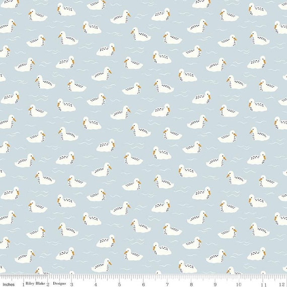 Little Swan-1/2 Yard Increments, Cut Continuously (C13746 Baby Swans Sky) by Little Forest Atelier for Riley Blake Designs