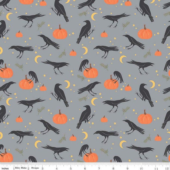 Sophisticated Halloween-1/2 Yard Increments, Cut Continuously (C14621 Vintage Crows Fog) by My Minds Eye for Riley Blake Designs