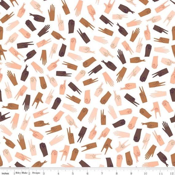 Hand in Hand - Fat Quarter (C10660 White Girl Signs) by Damask Love for Riley Blake Designs