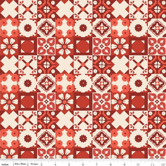 Wild Rose-1/2 Yard Increments, Cut Continuously (C14044 Tiles Red) by Riley Blake Designs