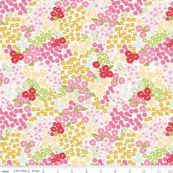 Picnic Florals-1/2 Yard Increments, Cut Continuously (C14611 Flower Garden Cream) by My Mind's Eye for Riley Blake Designs