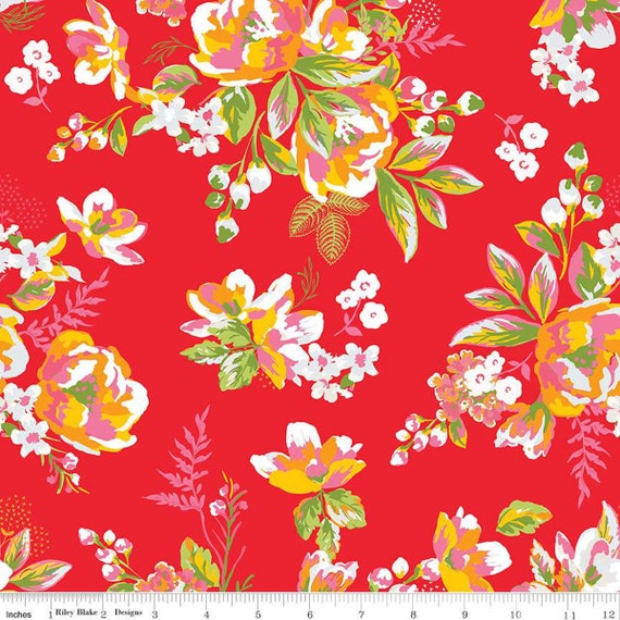 Picnic Florals-1/2 Yard Increments, Cut Continuously (C14610 Main Red) by My Mind's Eye for Riley Blake Designs