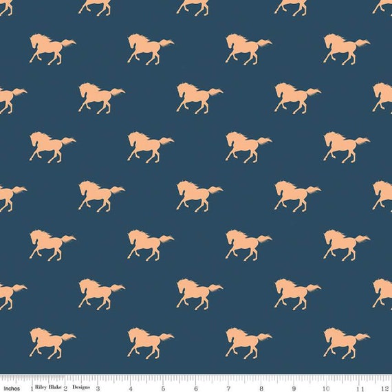 Santa Fe - 1/2 Yard Increments, Cut Continuously (C13382 Horses Navy) by Gabrielle Neil Design for Riley Blake Designs