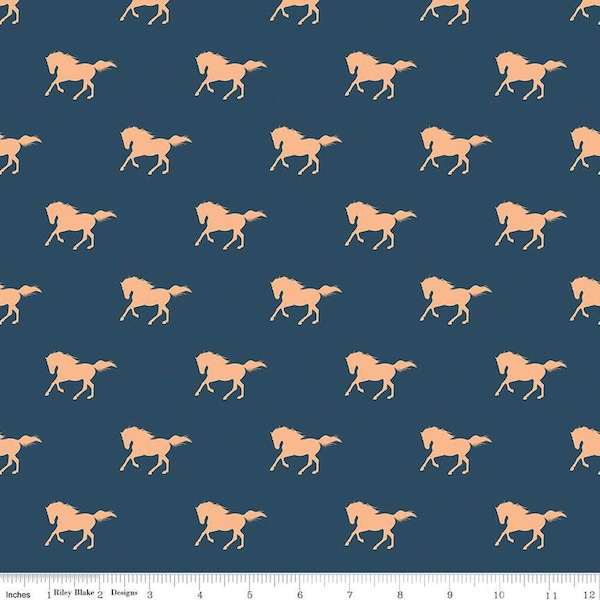 Santa Fe - 1/2 Yard Increments, Cut Continuously (C13382 Horses Navy) by Gabrielle Neil Design for Riley Blake Designs