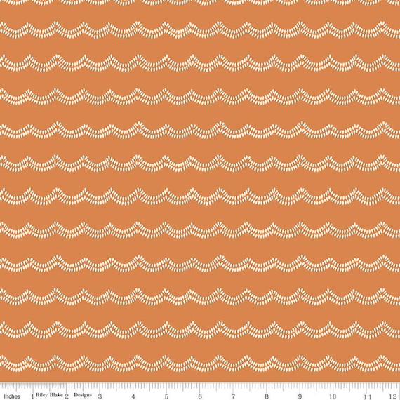 Little Swan-1/2 Yard Increments, Cut Continuously (C13745 Waves Golden Brown) by Little Forest Atelier for Riley Blake Designs