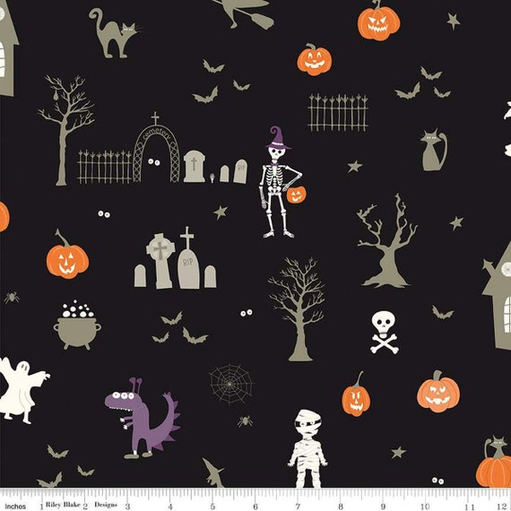 Beggar's Night - 1/2 Yard Increments, Cut Continuously (C14500 Main Black) by Sandy Gervais for Riley Blake Designs