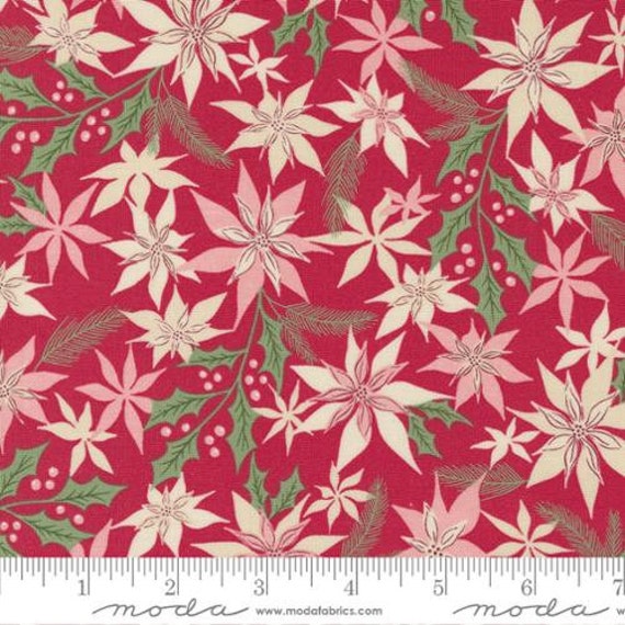 Good News Great Joy-1/2 Yard Increments, Cut Continuously (45561-13 Joyful Petals Holly Red) by Fancy That Design House for Moda