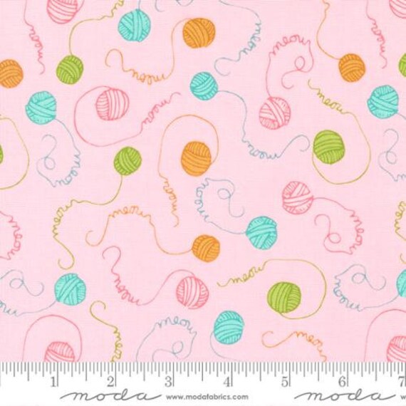 Here Kitty Kitty-1/2 Yard Increments, Cut Continuously (20834-17 Meow Yarn Pink) by Stacy Iest Hsu for Moda