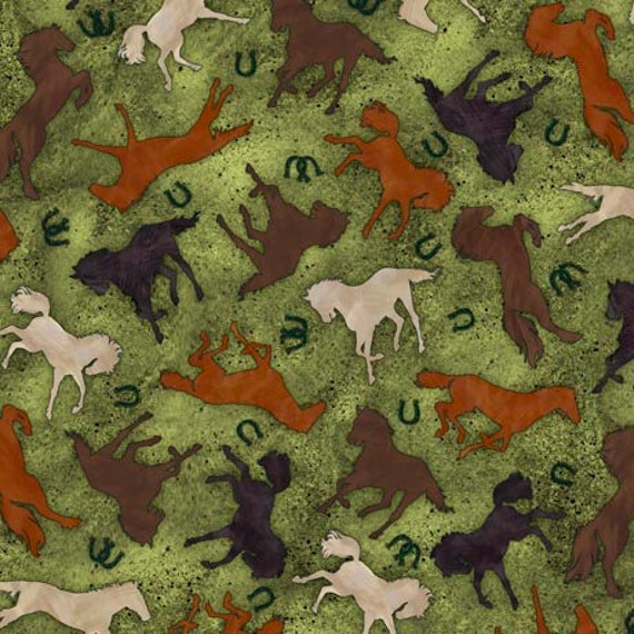 Horse Country -1/2 Yard Increments, Cut Continuously (30196-G Horse Silhouettes Green) by Michelle Grant for QT Fabrics