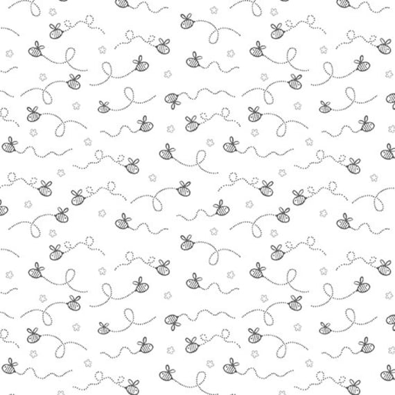 Doodle Baby Flannel-1/2 Yard Increments, Cut Continuously (13227F-09 Baby Bee White) by Jessica Flick for Benartex