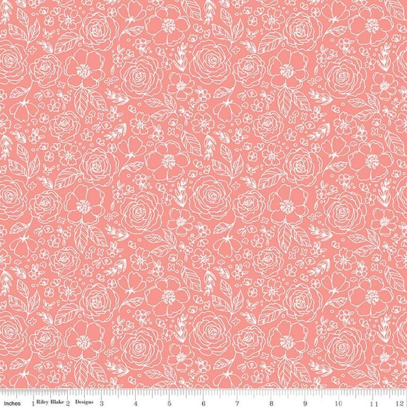 My Valentine- 1/2 Yard Increments, Cut Continuously (C14153 Lined Roses Coral) by Echo Park Paper Co for Riley Blake Designs