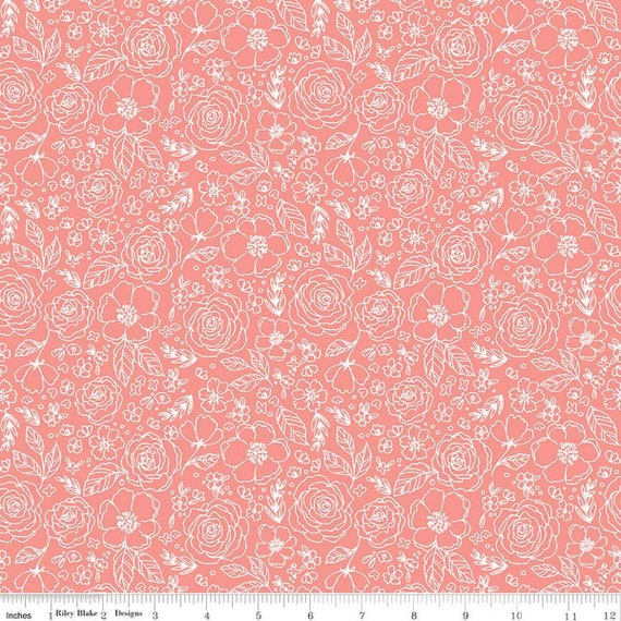 My Valentine- 1/2 Yard Increments, Cut Continuously (C14153 Lined Roses Coral) by Echo Park Paper Co for Riley Blake Designs