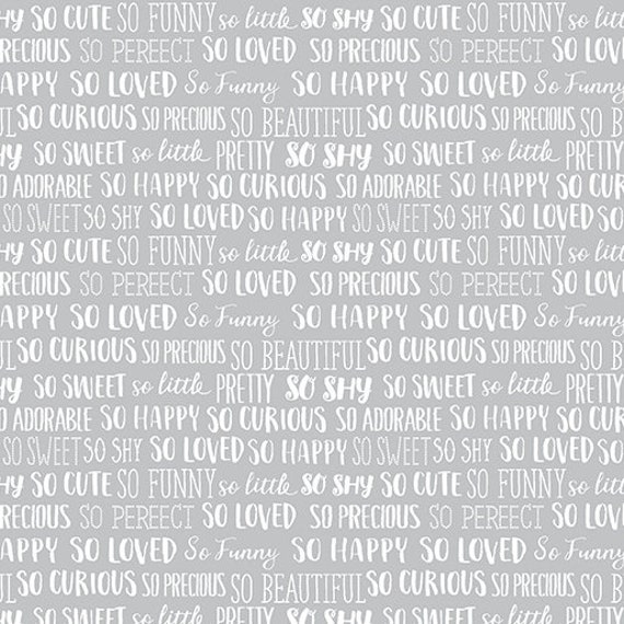 Doodle Baby Flannel-End of Bolt 23" (13231F-13 Sweet Words Grey) by Jessica Flick for Benartex