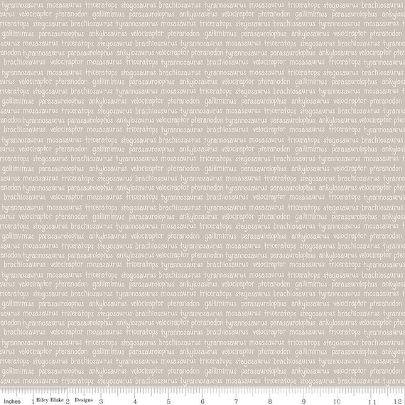 Roar - 1/4 Yard (C12464 Taupe Dinosaur Names) by Citrus and Mint for Riley Blake Designs
