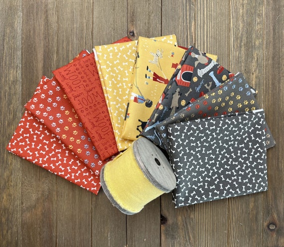 Dog Daze-Fat Quarter Bundle (8 Red/Buttercup/Dirt Fabrics) by Stacy Iest Hsu for Moda